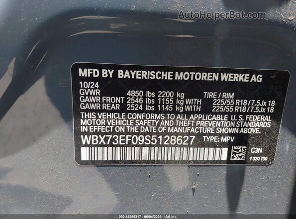 WBX73EF09S5128627 2025 BMW X1 Turquoise Vista del compartimento del motor