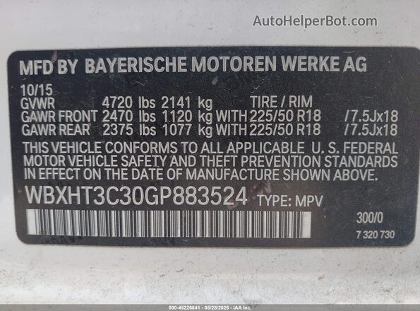 WBXHT3C30GP883524 2016 BMW X1 White Շարժիչի բաժամունքի տեսք