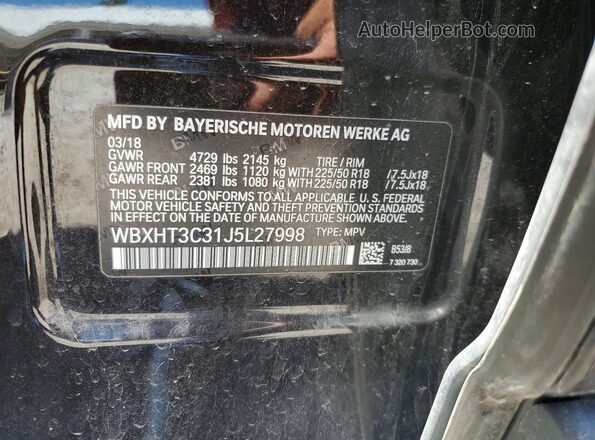 WBXHT3C31J5L27998 2018 BMW X1 Charcoal VIN կոդի պիտակի տեսք