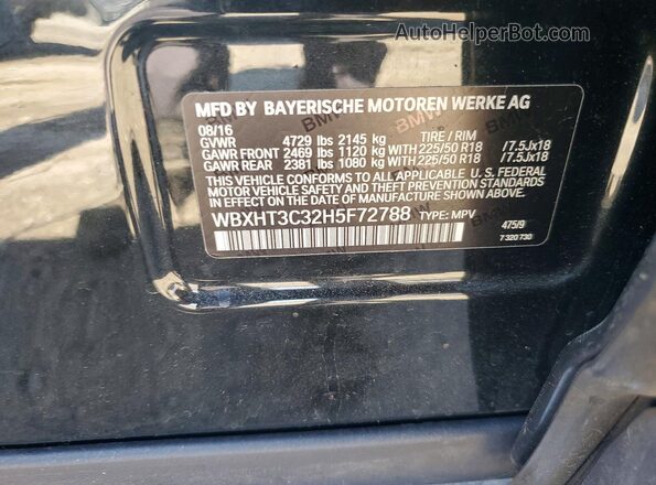 WBXHT3C32H5F72788 2017 BMW X1 Black VIN კოდის სტიკერის ხედი