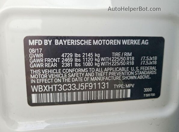 WBXHT3C33J5F91131 2018 BMW X1 White Vista de la etiqueta del VIN