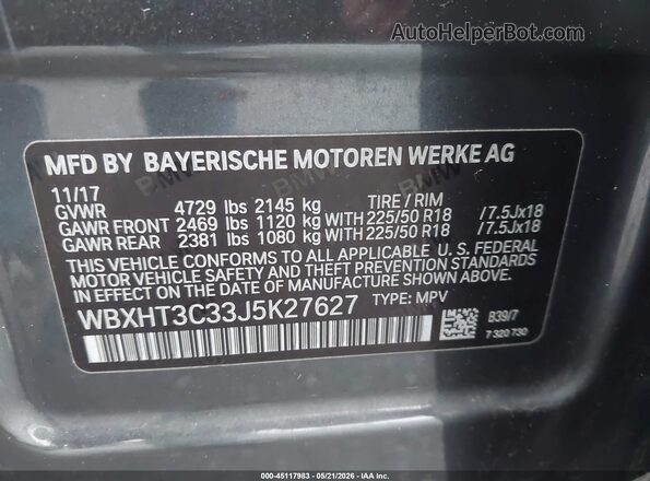 WBXHT3C33J5K27627 2018 BMW X1 Gray Widok komory silnika