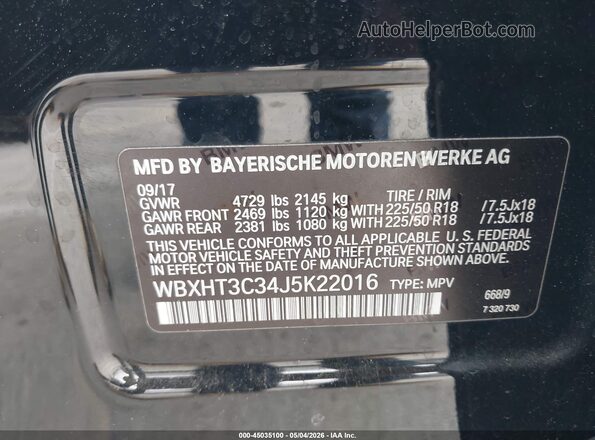 WBXHT3C34J5K22016 2018 BMW X1 Black Vista del compartimento del motor