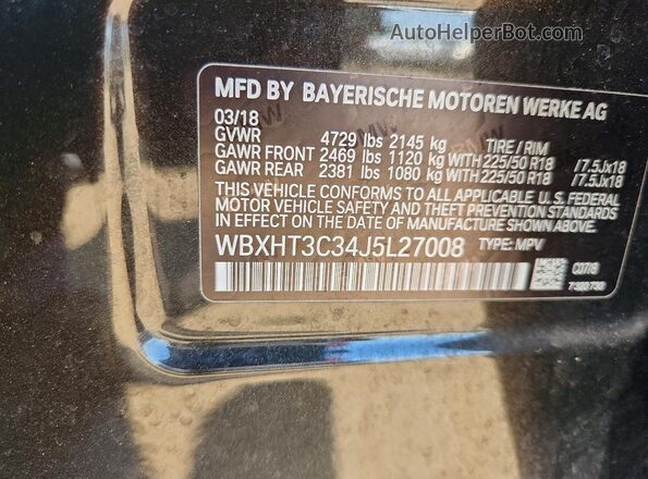 WBXHT3C34J5L27008 2018 BMW X1 Black 360 interior view