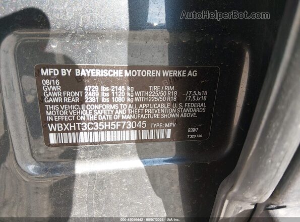 WBXHT3C35H5F73045 2017 BMW X1 Gray Engine compartment view