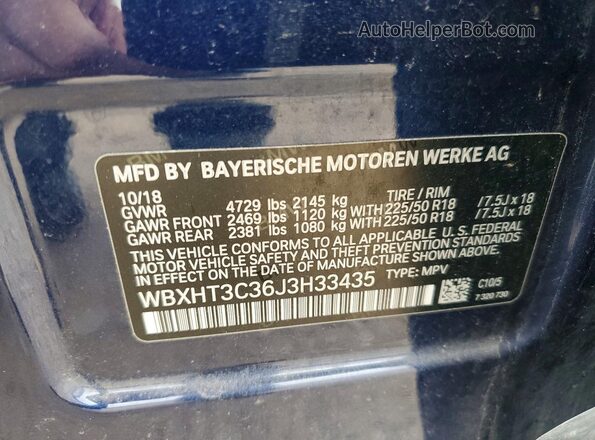 WBXHT3C36J3H33435 2018 BMW X1 Blue ძრავის განყოფილების ხედი