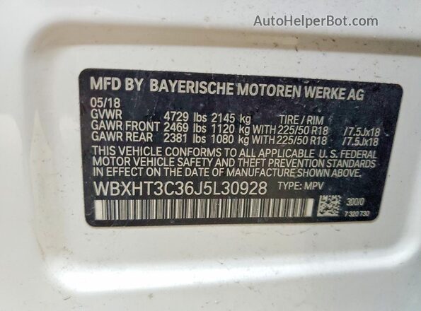 WBXHT3C36J5L30928 2018 BMW X1 White VIN sticker view
