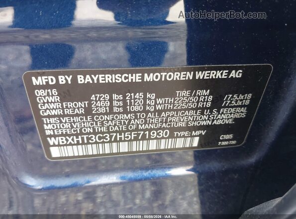 WBXHT3C37H5F71930 2017 BMW X1 Blue Engine compartment view