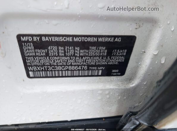 WBXHT3C38GP886476 2016 BMW X1 White 