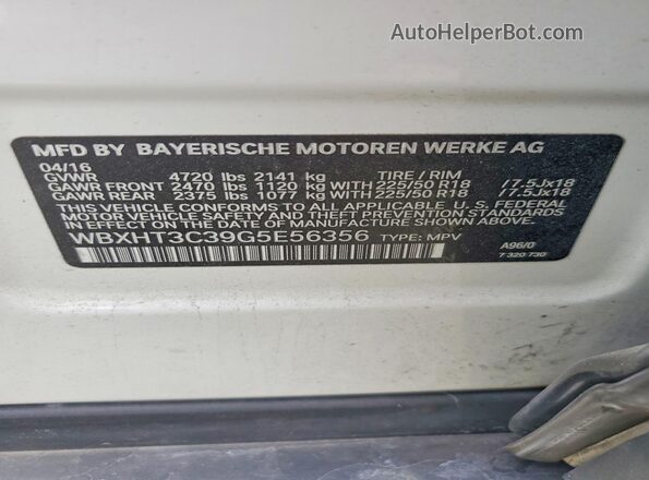 WBXHT3C39G5E56356 2016 BMW X1 Белый Вид подкапотного пространства