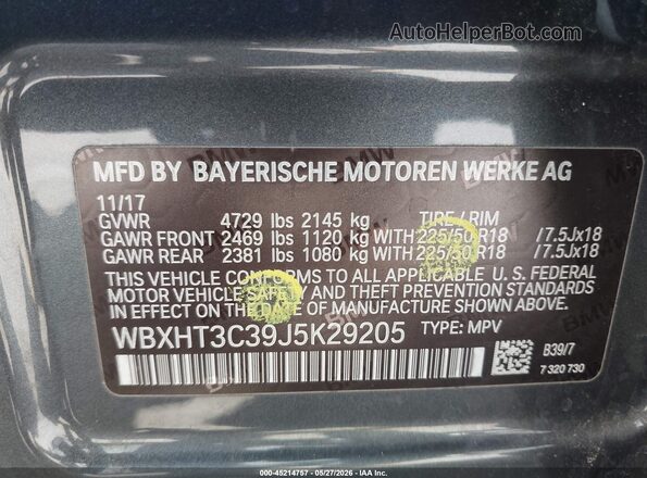 WBXHT3C39J5K29205 2018 BMW X1 Gray 