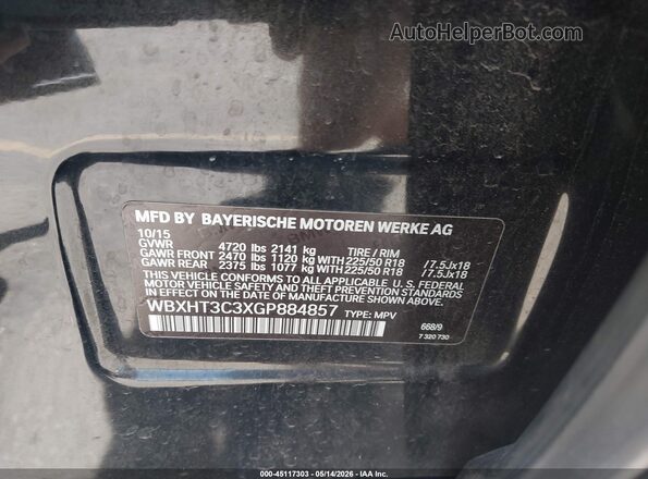 WBXHT3C3XGP884857 2016 BMW X1 Black Engine compartment view