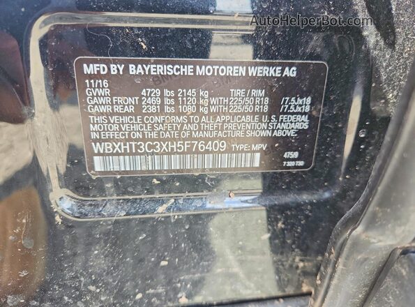 WBXHT3C3XH5F76409 2017 BMW X1 Black Widok naklejki z numerem VIN