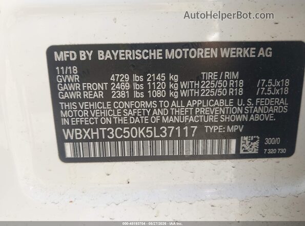 WBXHT3C50K5L37117 2019 BMW X1 White Widok komory silnika