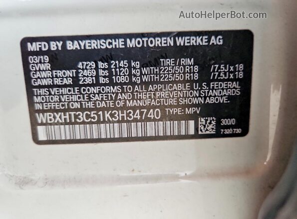 WBXHT3C51K3H34740 2019 BMW X1 Белый Вид подкапотного пространства