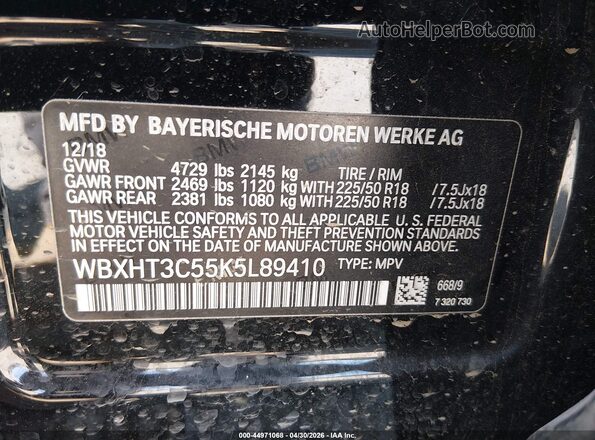 WBXHT3C55K5L89410 2019 BMW X1 Black Widok komory silnika