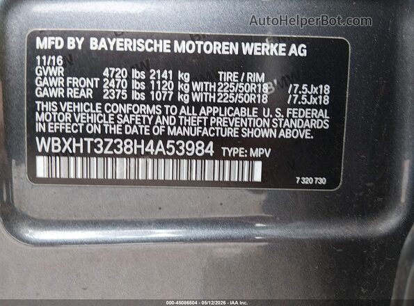 WBXHT3Z38H4A53984 2017 BMW X1 Gray ძრავის განყოფილების ხედი