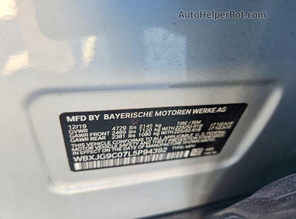 WBXJG9C07L5P94392 2020 BMW X1 Silver VIN კოდის სტიკერის ხედი