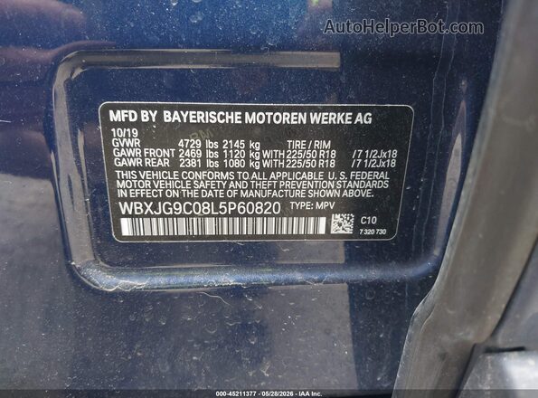 WBXJG9C08L5P60820 2020 BMW X1 Синий Вид подкапотного пространства