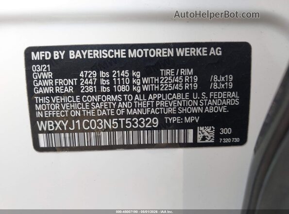 WBXYJ1C03N5T53329 2022 BMW X2 White Շարժիչի բաժամունքի տեսք