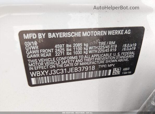 WBXYJ3C31JEB37918 2018 BMW X2 White Շարժիչի բաժամունքի տեսք