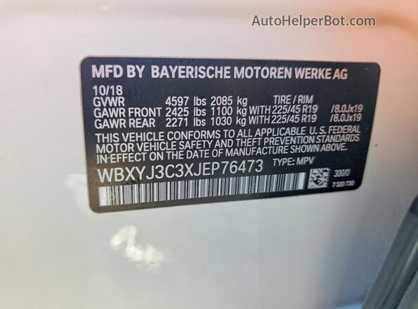WBXYJ3C3XJEP76473 2018 BMW X2 White ძრავის განყოფილების ხედი