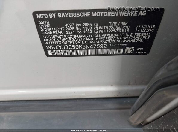 WBXYJ3C59K5N47592 2019 BMW X2 Silver 