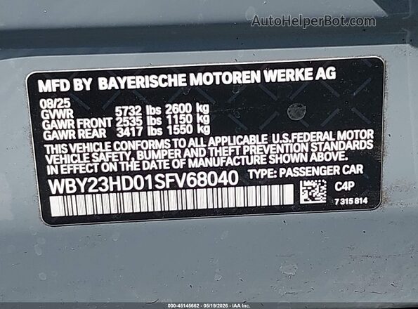 WBY23HD01SFV68040 2025 BMW I4 Gray Widok komory silnika