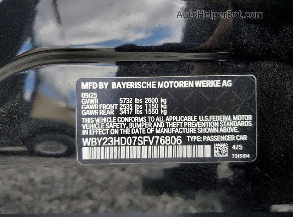 WBY23HD07SFV76806 2025 BMW I4 Black Вид наклейки з VIN-кодом