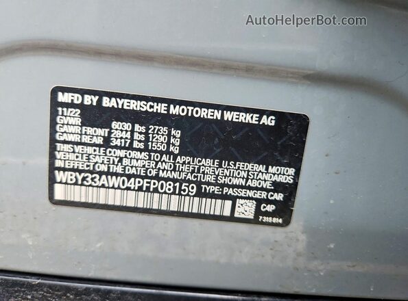 WBY33AW04PFP08159 2023 BMW I4 Gray 