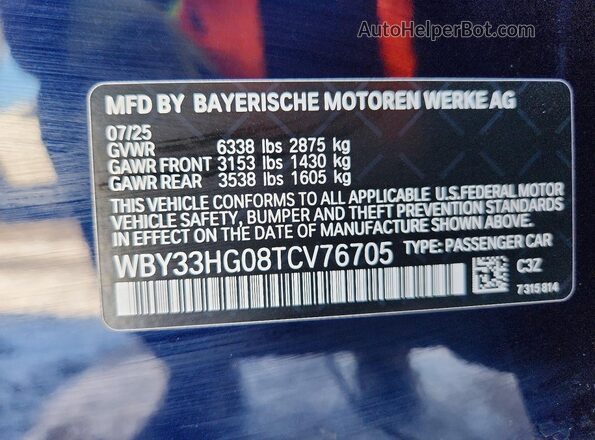 WBY33HG08TCV76705 2026 BMW OTHER Blue VIN sticker view