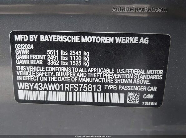 WBY43AW01RFS75813 2024 BMW I4 Gray Вид підкапотного простору