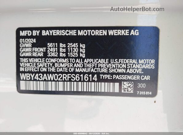 WBY43AW02RFS61614 2024 BMW I4 White Engine compartment view