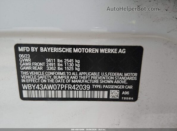 WBY43AW07PFR42039 2023 BMW I4 Белый Вид подкапотного пространства