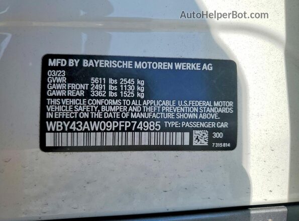 WBY43AW09PFP74985 2023 BMW I4 White ძრავის განყოფილების ხედი