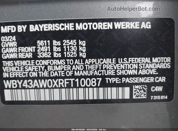 WBY43AW0XRFT10087 2024 BMW I4 Gray Вид підкапотного простору