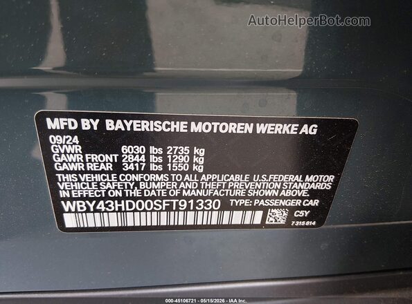 WBY43HD00SFT91330 2025 BMW I4 Teal Вид підкапотного простору