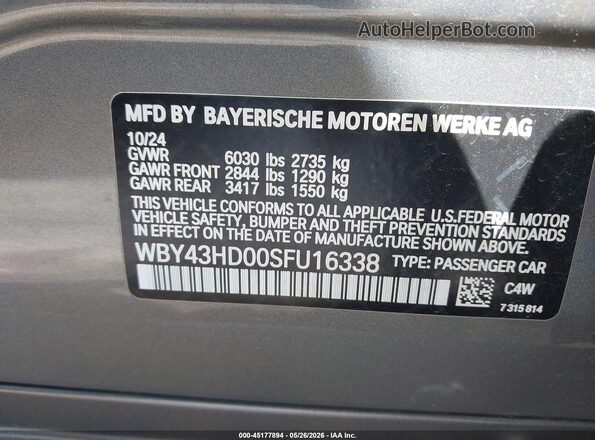 WBY43HD00SFU16338 2025 BMW I4 Gray Widok komory silnika