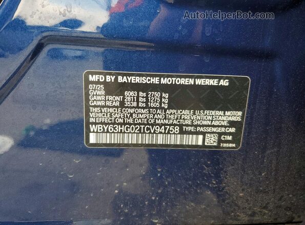 WBY63HG02TCV94758 2026 BMW OTHER Синий Вид подкапотного пространства