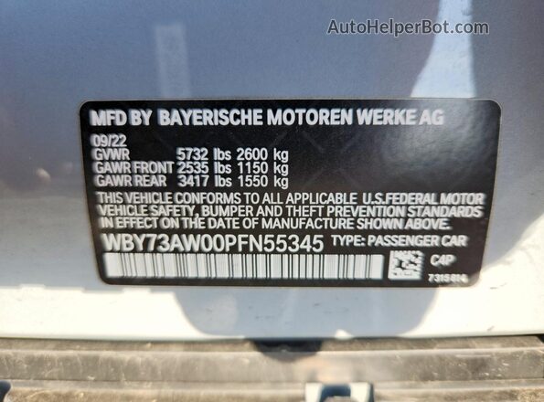 WBY73AW00PFN55345 2023 BMW I4 Gray Vista de la etiqueta del VIN