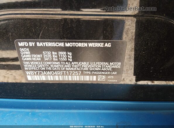 WBY73AW04RFT17257 2024 BMW I4 Black Вид підкапотного простору