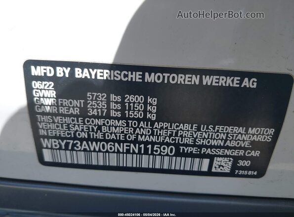 WBY73AW06NFN11590 2022 BMW I4 White Vista del compartimento del motor