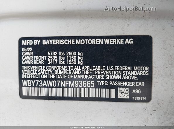 WBY73AW07NFM93665 2022 BMW I4 Белый 