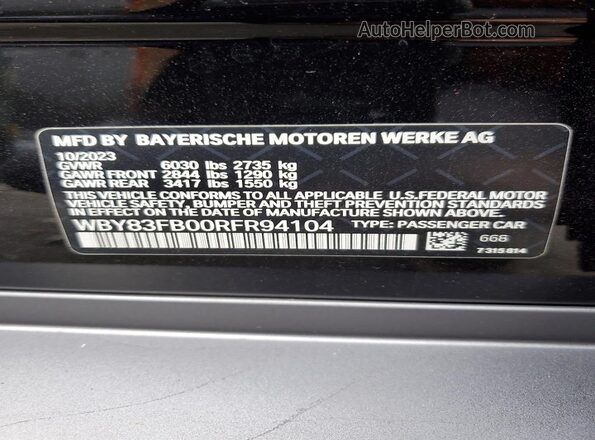 WBY83FB00RFR94104 2024 BMW I4 Черный Вид наклейки с VIN-кодом