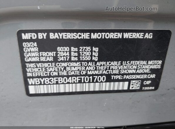 WBY83FB04RFT01700 2024 BMW I4 Gray Vista del compartimento del motor