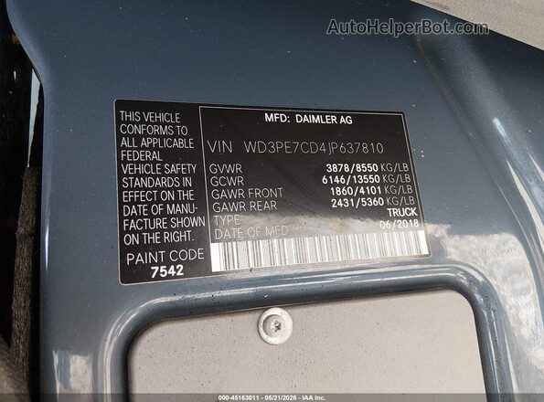 WD3PE7CD4JP637810 2018 MERCEDES-BENZ SPRINTER Dark Blue 