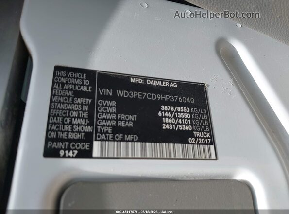 WD3PE7CD9HP376040 2017 MERCEDES-BENZ SPRINTER Белый Вид подкапотного пространства