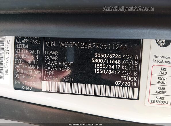 WD3PG2EA2K3511244 2019 MERCEDES-BENZ METRIS Белый Вид подкапотного пространства