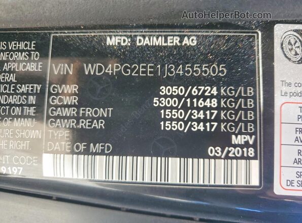 WD4PG2EE1J3455505 2018 MERCEDES-BENZ METRIS Black Widok naklejki z numerem VIN
