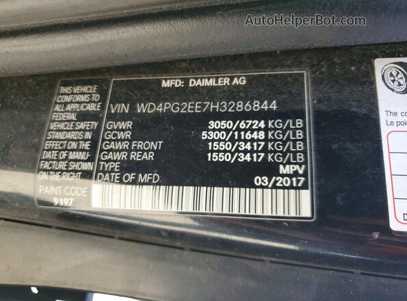 WD4PG2EE7H3286844 2017 MERCEDES-BENZ METRIS Black Вид наклейки з VIN-кодом